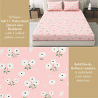 Dream Weaverz Polycotton King Fitted (Elastic) 260 TC Floral 1 Bedsheet with 2 Pillow Covers (Baby Pink)