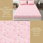 Dream Weaverz Polycotton King Fitted (Elastic) 260 TC Floral 1 Bedsheet with 2 Pillow Covers (Pink)
