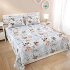 Dream Weaverz Cotton Super King Flat 220 TC Abstract 1 Bedsheet with 2 Pillow Covers (Light Grey)