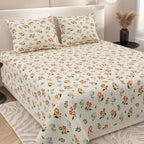 Dream Weaverz Cotton Super King Flat 220 TC Floral 1 Bedsheet with 2 Pillow Covers (Off White)