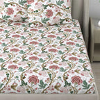 Dream Weaverz Cotton Queen Flat 220 TC Floral 1 Bedsheet with 2 Pillow Covers (White)