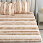 Dream Weaverz Cotton Queen Flat 220 TC Striped 1 Bedsheet with 2 Pillow Covers (Beige)