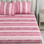 Dream Weaverz Cotton Queen Flat 220 TC Striped 1 Bedsheet with 2 Pillow Covers (Pink)