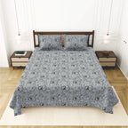 Dream Weaverz Cotton King Flat 220 TC Abstract 1 Bedsheet with 2 Pillow Covers (Grey)