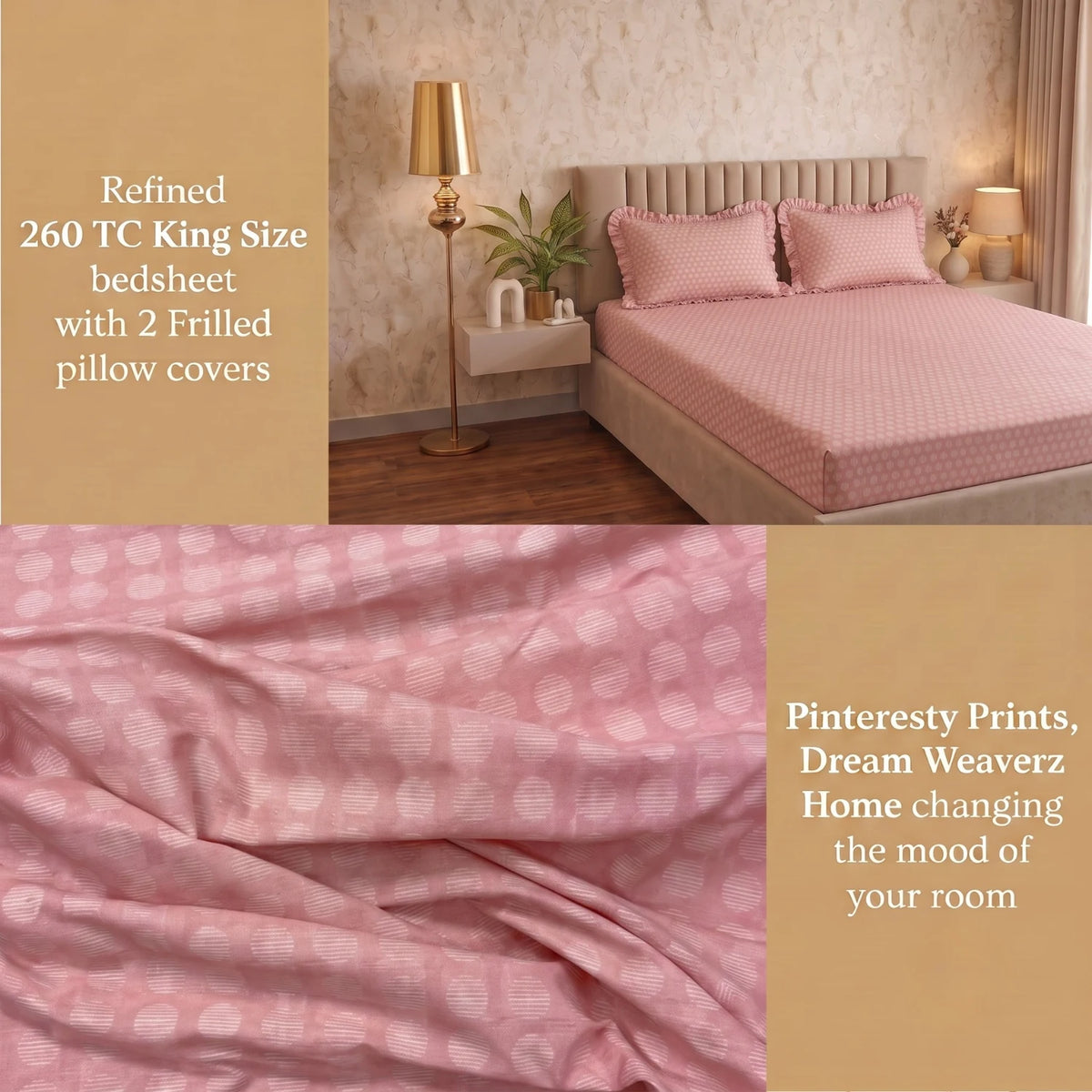Dream Weaverz Home Polycotton (Flat) 260TC DoubleSIZE BEDSHEET(Pink)