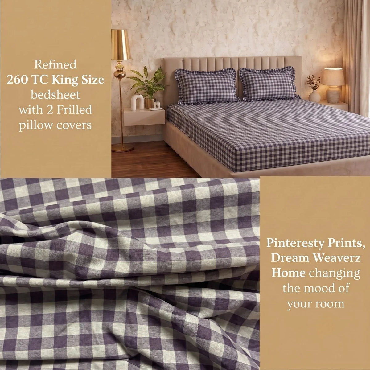 Dream Weaverz Home Polycotton (Flat) 260TC DoubleSIZE BEDSHEET(Ink Blue Check)