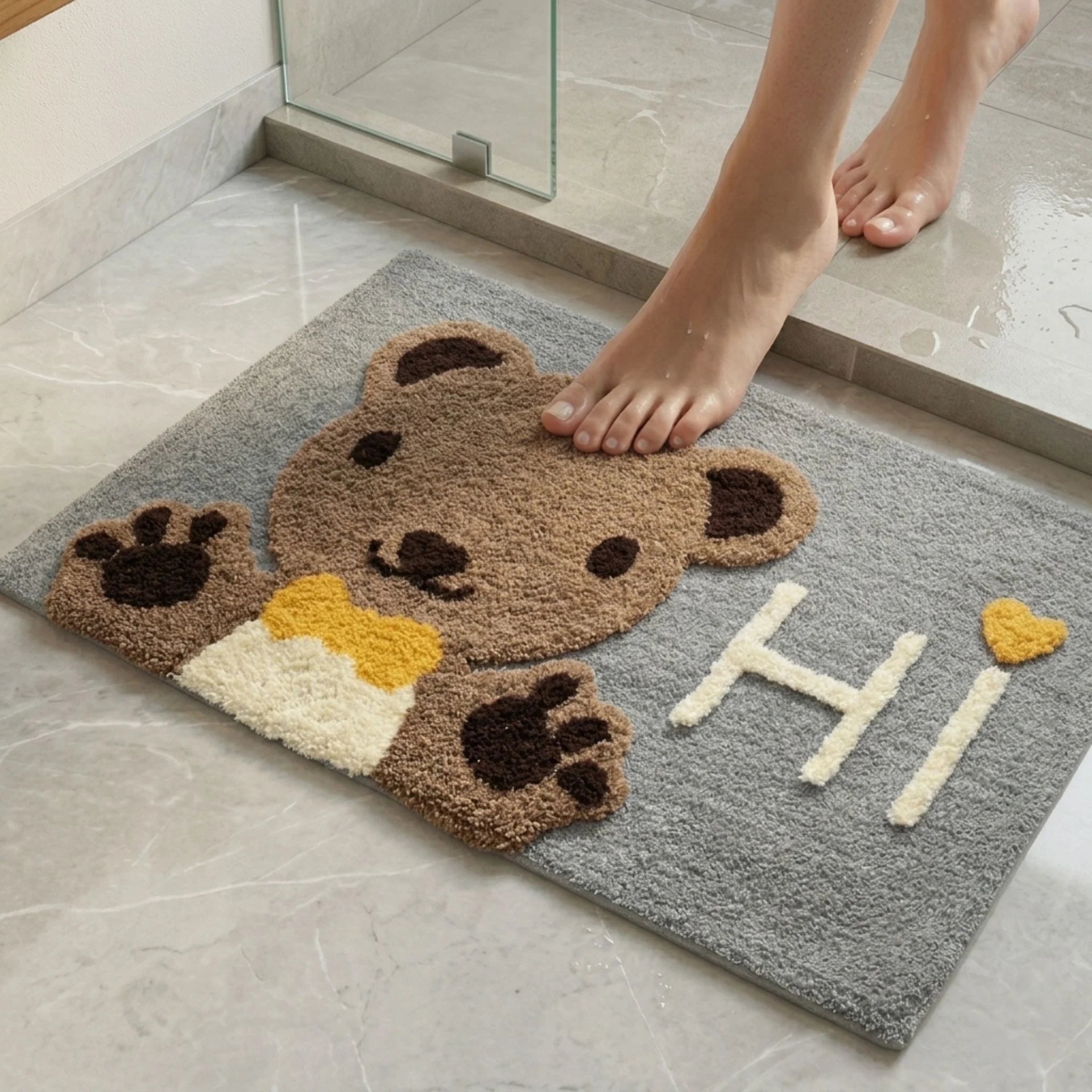 Dream Weaverz Microfiber Bathroom Mat (Grey-brown-white, Free)