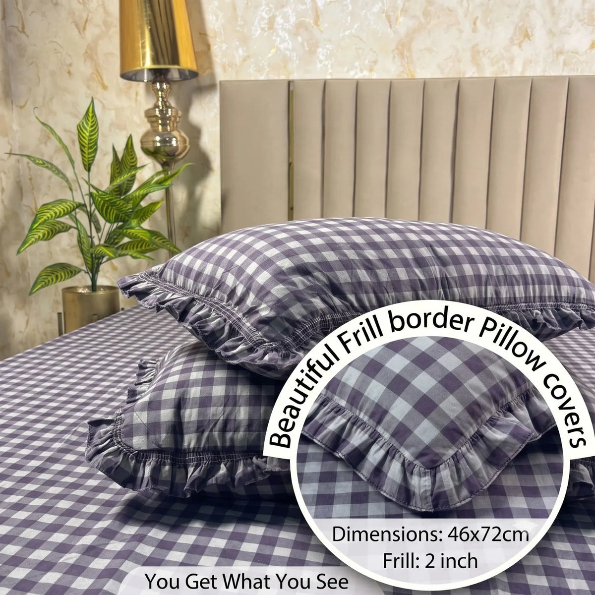 Dream Weaverz Home Polycotton (Fitted) 260TC DoubleSIZE BEDSHEET(Purple check)