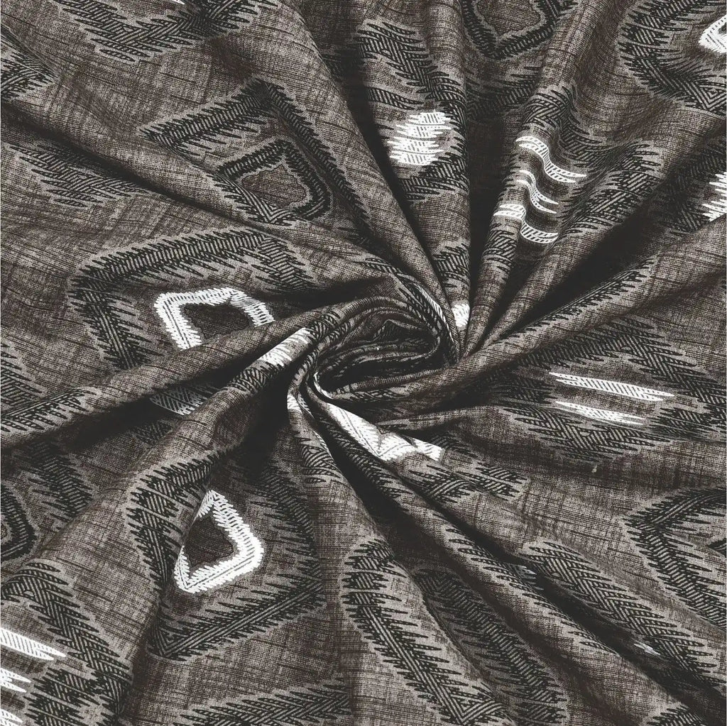 Dream Weaverz Cotton King Flat 220 TC Abstract 1 Bedsheet with 2 Pillow Covers (Grey-brown)