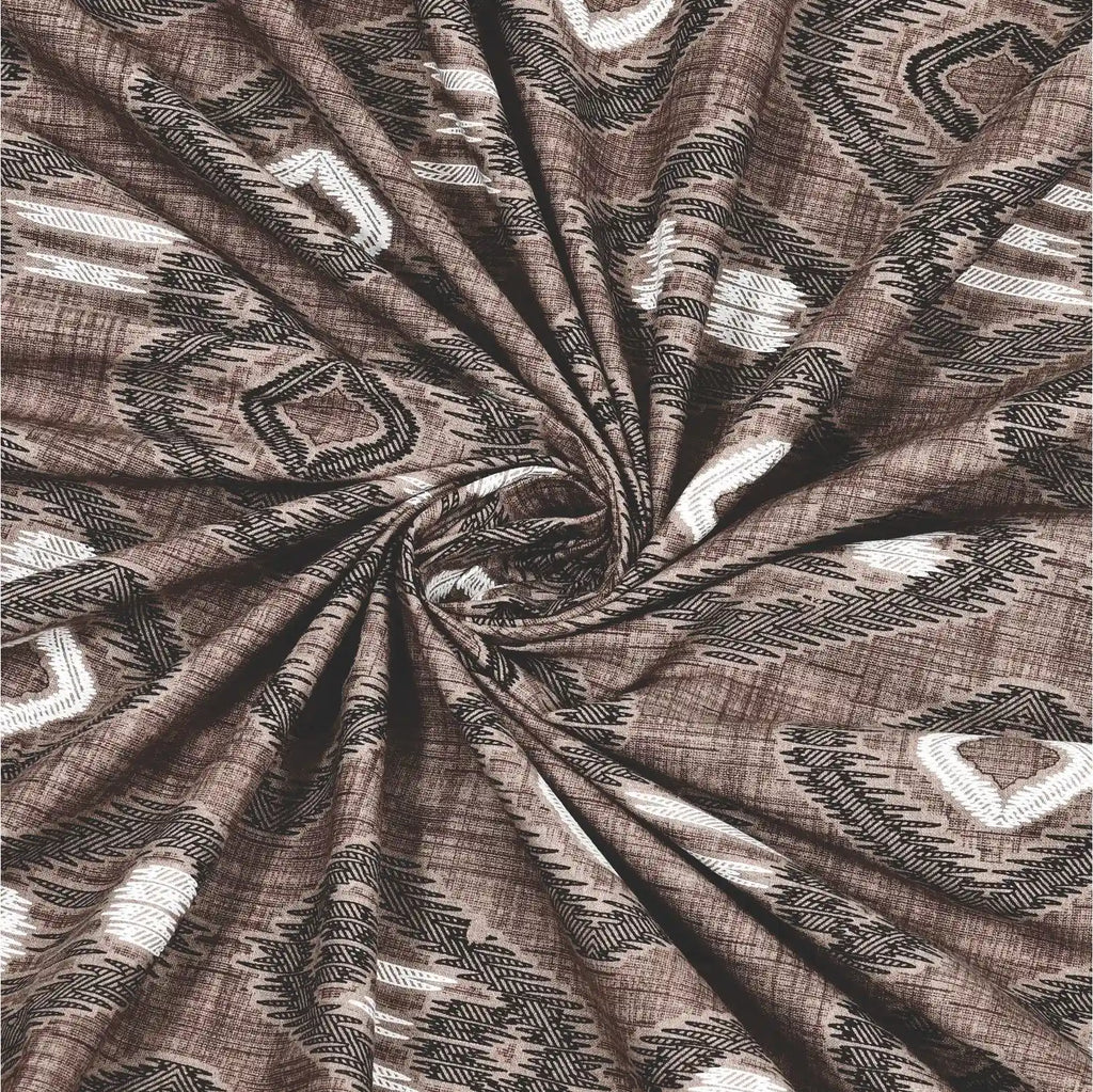 Dream Weaverz Cotton King Flat 220 TC Abstract 1 Bedsheet with 2 Pillow Covers (Brown-white)