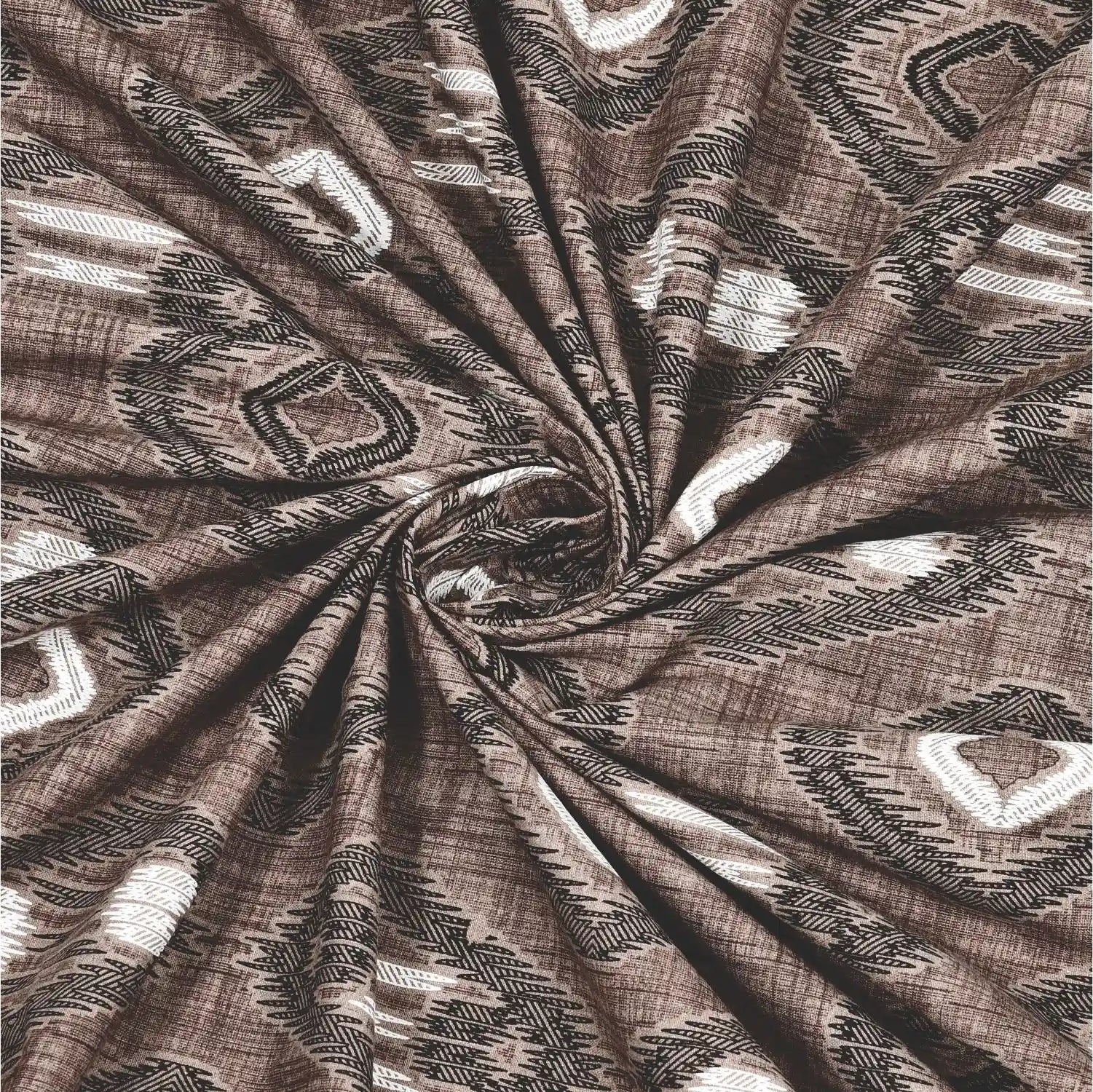 Dream Weaverz Cotton King Flat 220 TC Abstract 1 Bedsheet with 2 Pillow Covers (Brown-white)