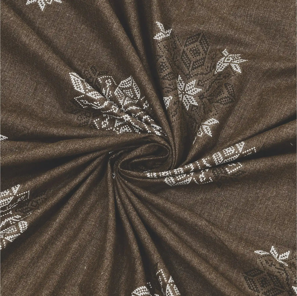 Dream Weaverz Cotton King Flat 220 TC Abstract 1 Bedsheet with 2 Pillow Covers (Dark brown)