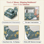Dream Weaverz Home Polycotton King Fitted (Elastic) 260 TC Floral 1 Bedsheet with 2 Pillow Covers (Dark Green-White)