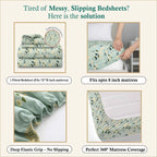 Dream Weaverz Polycotton Double Fitted (Elastic) 260 TC Floral 1 Bedsheet with 2 Pillow Covers (Green)