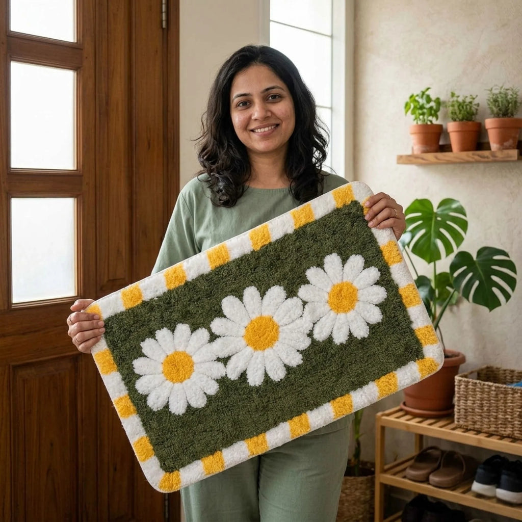 Dream Weaverz Microfiber Bathroom Mat (Green, Free)