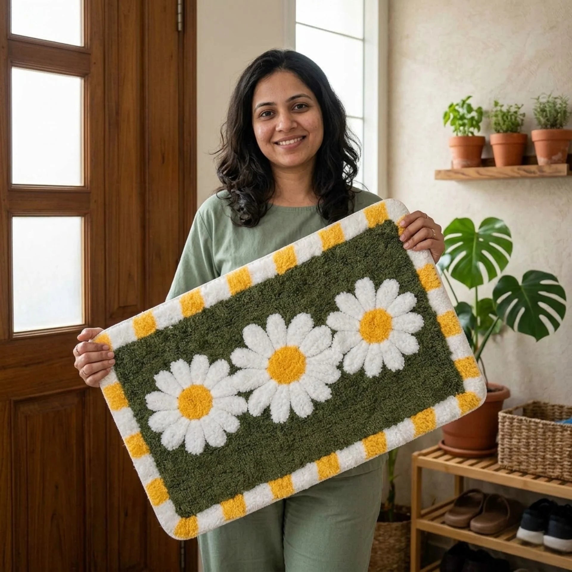 Dream Weaverz Microfiber Bathroom Mat (Green, Free)