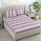 Dream Weaverz Cotton Queen Flat 220 TC Striped 1 Bedsheet with 2 Pillow Covers (Purple, White)
