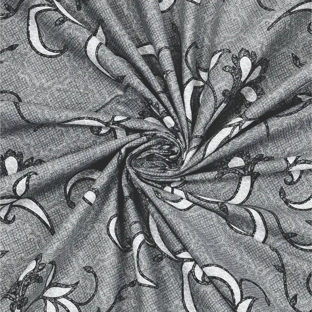 Dream Weaverz Cotton King Flat 220 TC Abstract 1 Bedsheet with 2 Pillow Covers (Grey)
