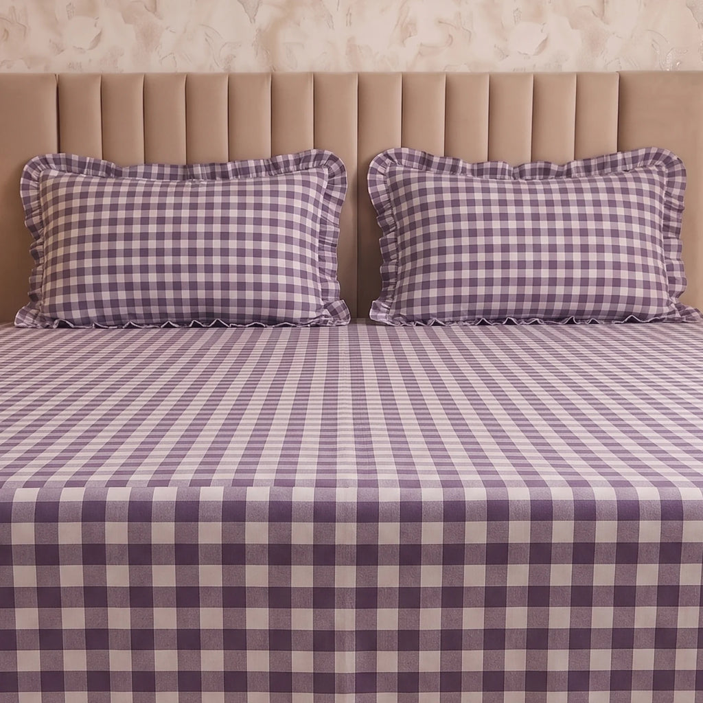 Dream Weaverz Home Polycotton (Flat) 260TC DoubleSIZE BEDSHEET(Ink Blue Check)