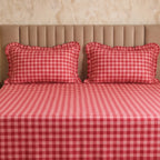 Dream Weaverz Home Polycotton (Flat) 260TC DoubleSIZE BEDSHEET(Red Check)