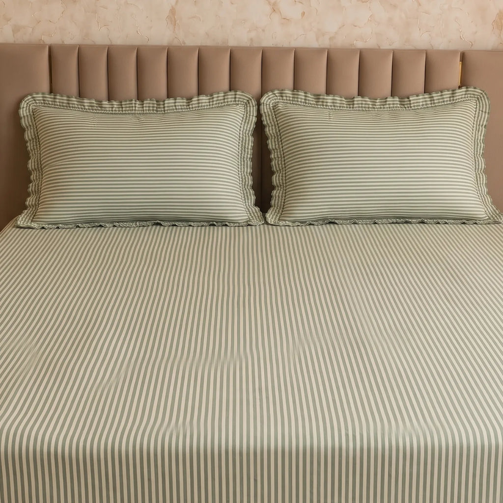 Dream Weaverz Home Polycotton (Flat) 260TC DoubleSIZE BEDSHEET(Green Stripes)