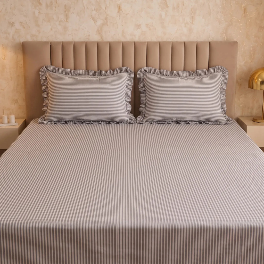 Dream Weaverz Home Polycotton (Flat) 260TC DoubleSIZE BEDSHEET(Dark Grey Stripes)