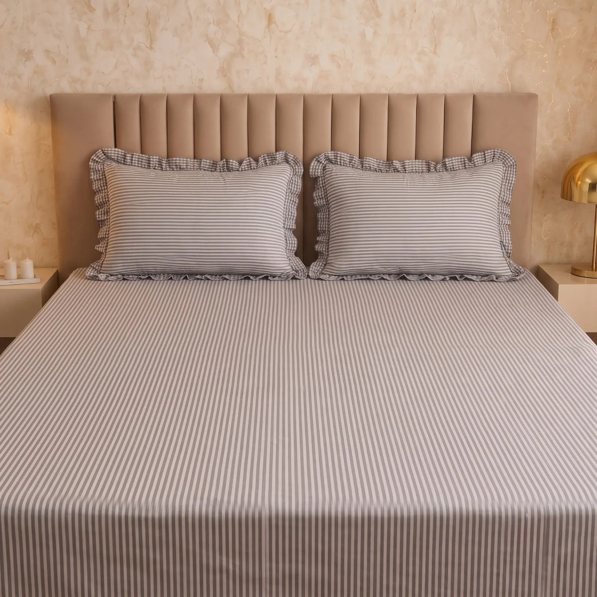 Dream Weaverz Home Polycotton (Flat) 260TC DoubleSIZE BEDSHEET(Dark Grey Stripes)