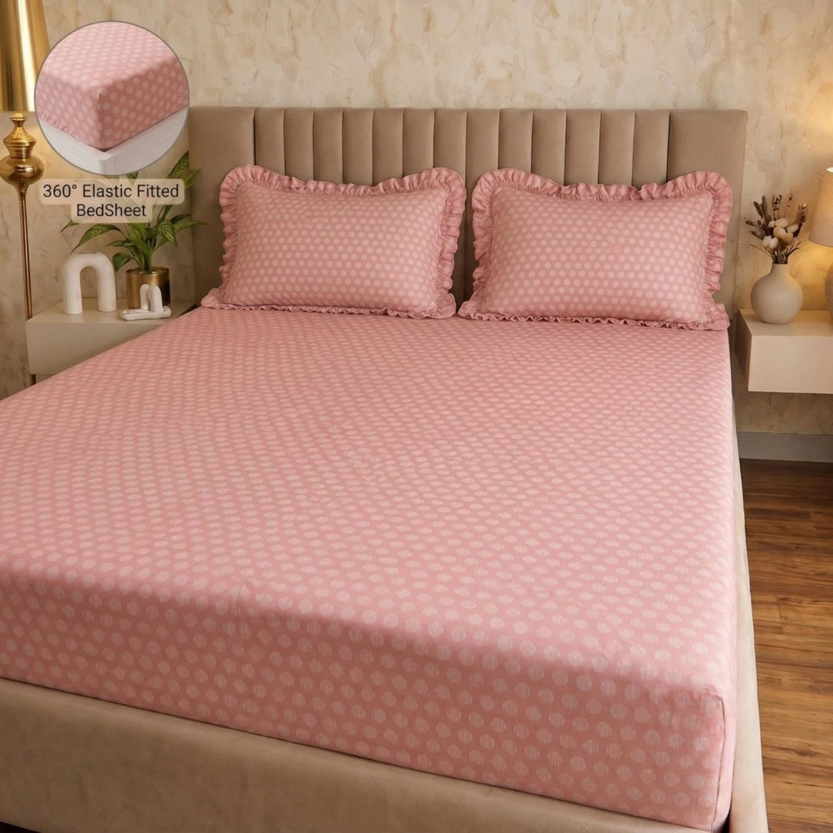 Dream Weaverz Home Polycotton (Fitted) 260TC DoubleSIZE BEDSHEET(Pink)