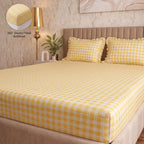 Dream Weaverz Home Polycotton (Fitted) 260TC DoubleSIZE BEDSHEET(Yellow Check)