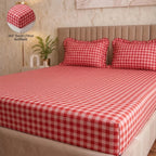 Dream Weaverz Home Polycotton (Fitted) 260TC DoubleSIZE BEDSHEET(Red Check)