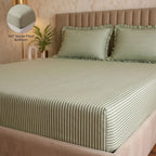 Dream Weaverz Home Polycotton (Fitted) 260TC DoubleSIZE BEDSHEET(Green Stripes)