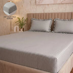 Dream Weaverz Home Polycotton (Fitted) 260TC DoubleSIZE BEDSHEET(Dark Grey Stripes)