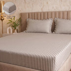 Dream Weaverz Home Polycotton (Fitted) 260TC DoubleSIZE BEDSHEET(Grey Stripes)