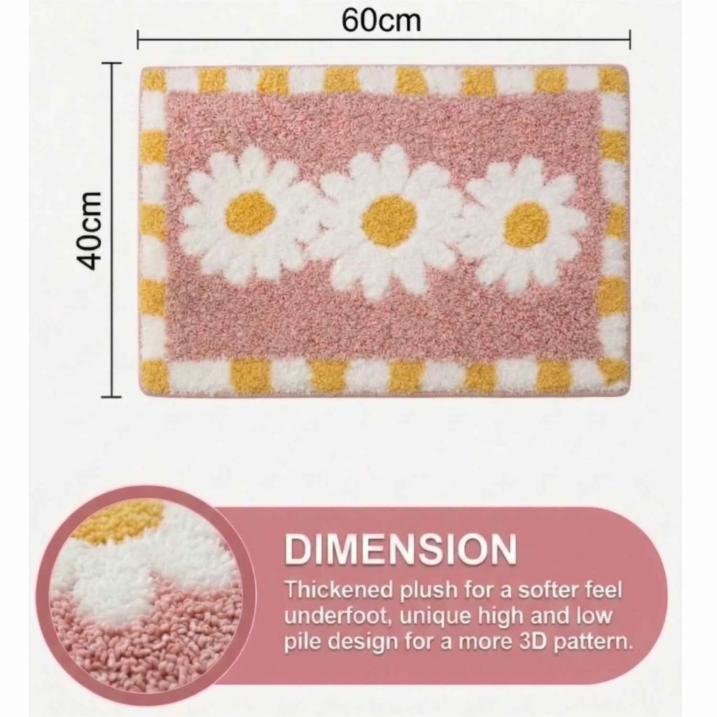 Dream Weaverz Microfiber Bathroom Mat (Pink-Yellow, Free)