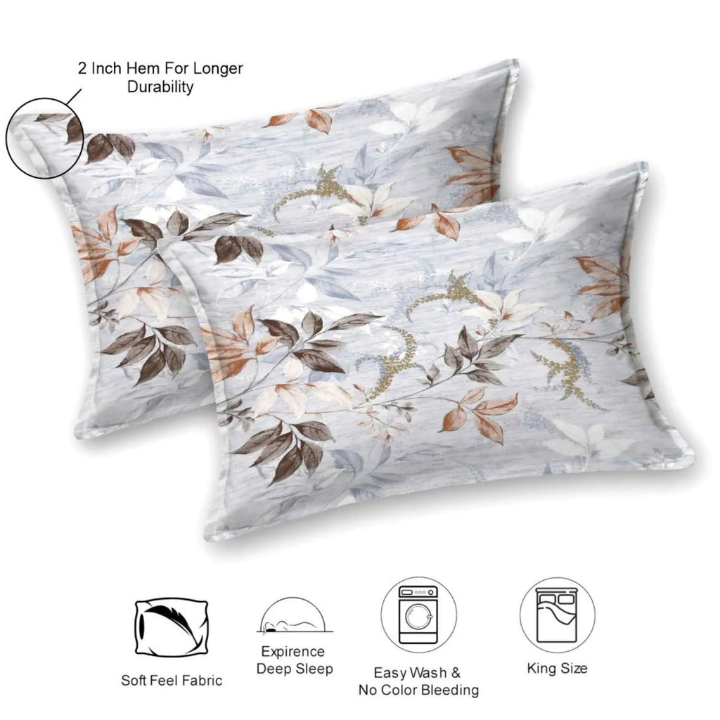 Dream Weaverz Cotton Super King Flat 220 TC Abstract 1 Bedsheet with 2 Pillow Covers (Light Grey)