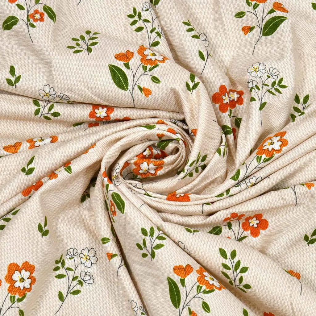 Dream Weaverz Cotton Super King Flat 220 TC Floral 1 Bedsheet with 2 Pillow Covers (Off White)
