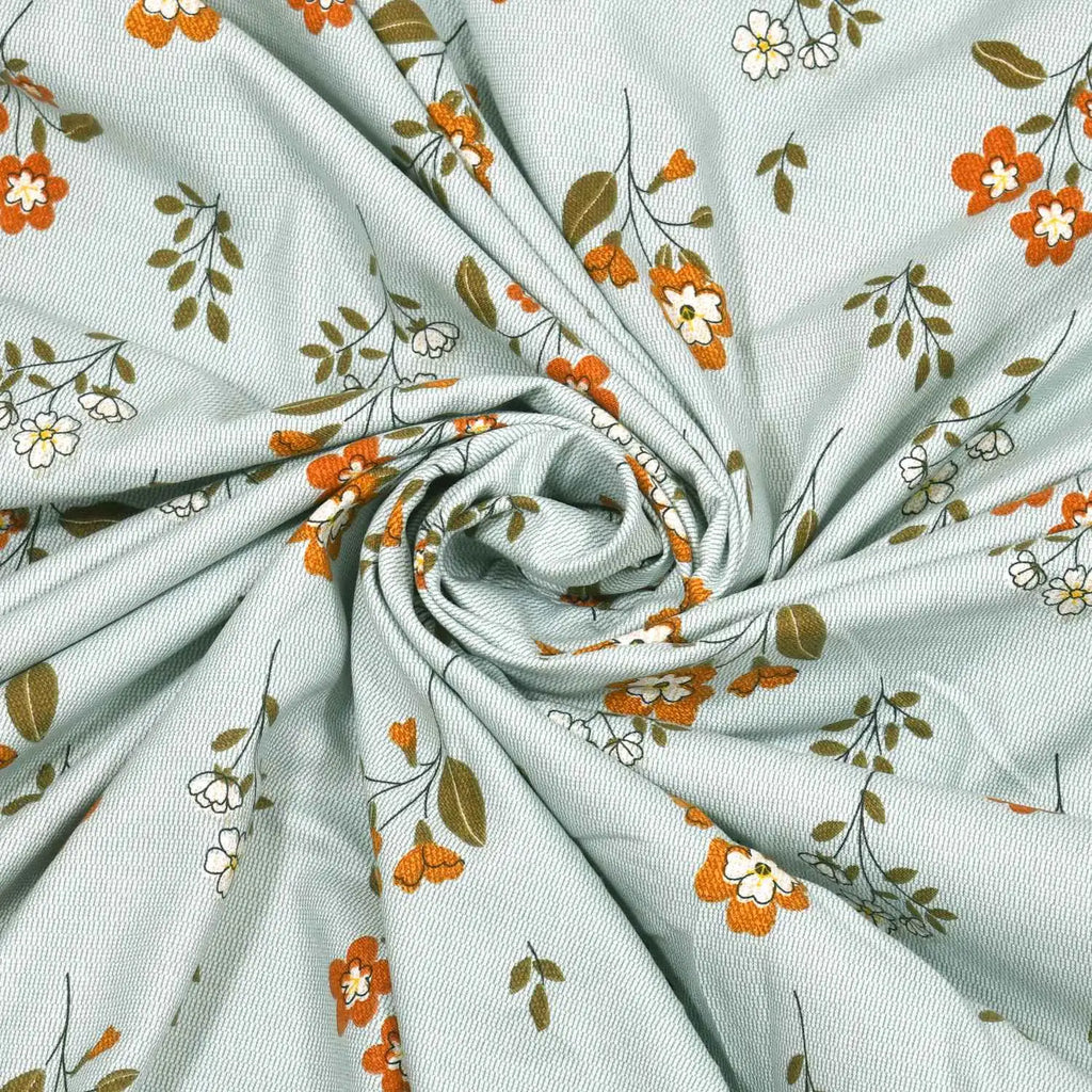 Dream Weaverz Cotton Super King Flat 220 TC Floral 1 Bedsheet with 2 Pillow Covers (Sky Blue-Orange)