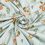 Dream Weaverz Cotton Super King Flat 220 TC Floral 1 Bedsheet with 2 Pillow Covers (Sky Blue-Orange)
