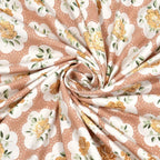 Dream Weaverz Cotton Super King Flat 220 TC Abstract 1 Bedsheet with 2 Pillow Covers (Peach-Yellow)