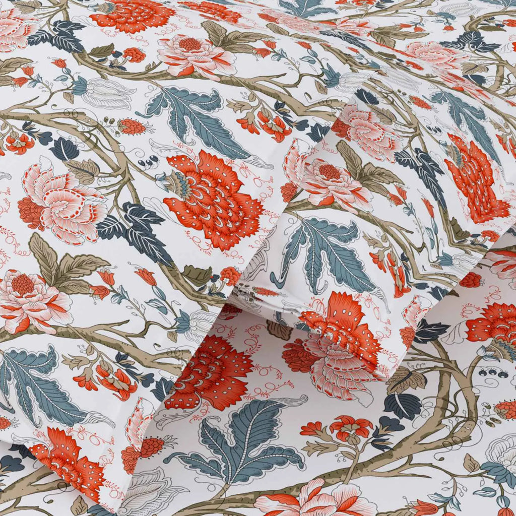 Dream Weaverz Cotton Queen Flat 220 TC Floral 1 Bedsheet with 2 Pillow Covers (Off white)
