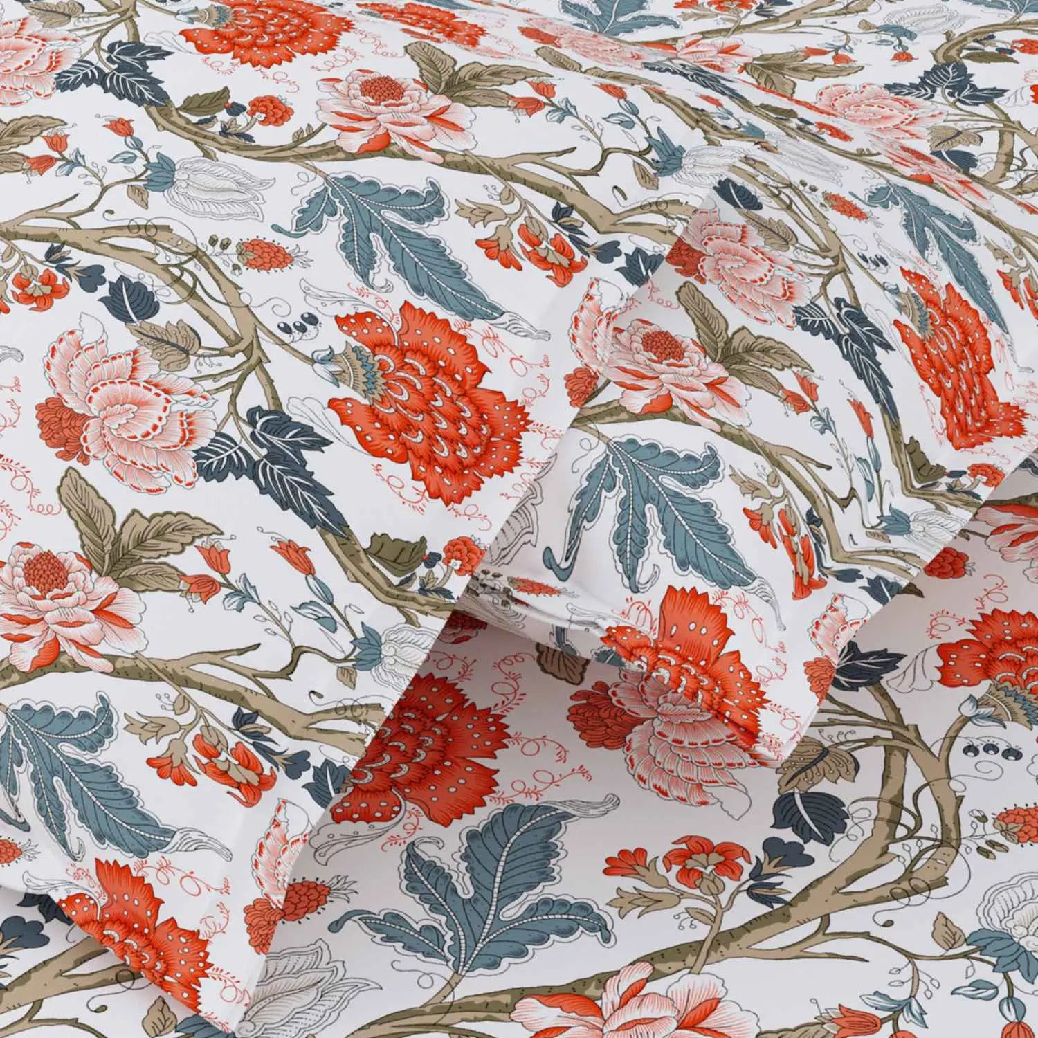 Dream Weaverz Cotton Queen Flat 220 TC Floral 1 Bedsheet with 2 Pillow Covers (Off white)