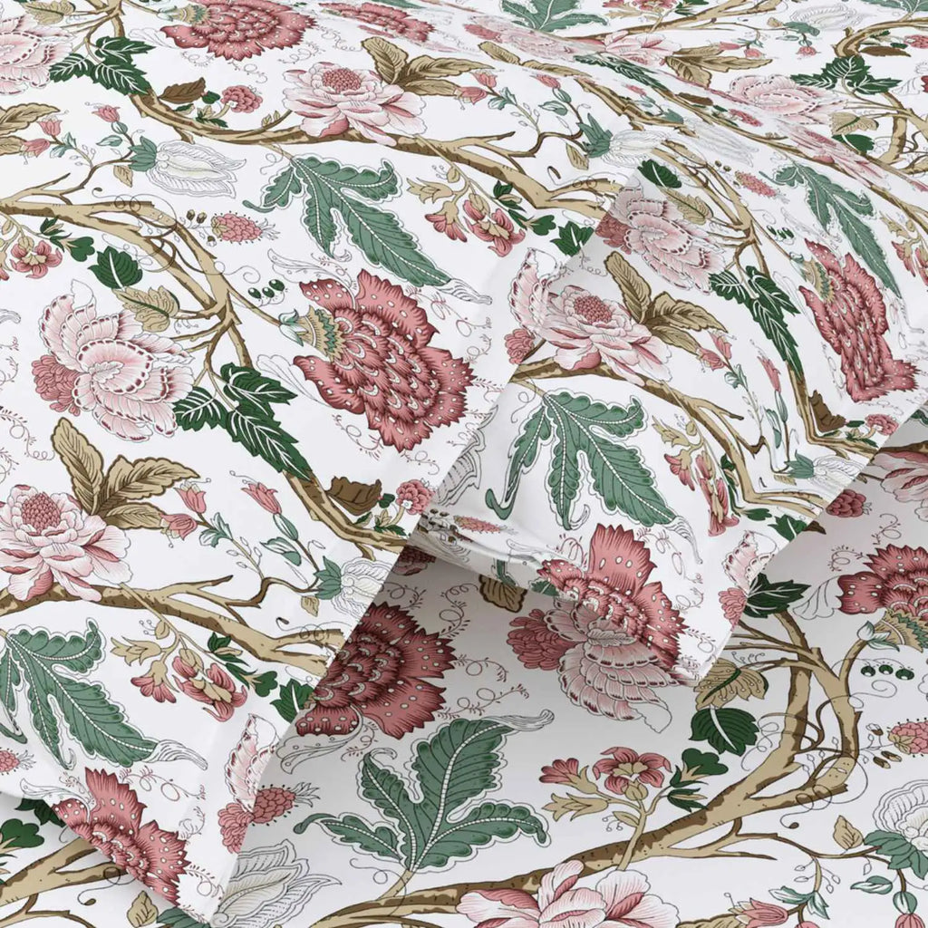 Dream Weaverz Cotton Queen Flat 220 TC Floral 1 Bedsheet with 2 Pillow Covers (White)