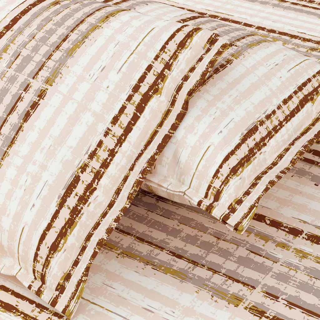 Dream Weaverz Cotton Queen Flat 220 TC Striped 1 Bedsheet with 2 Pillow Covers (Beige)
