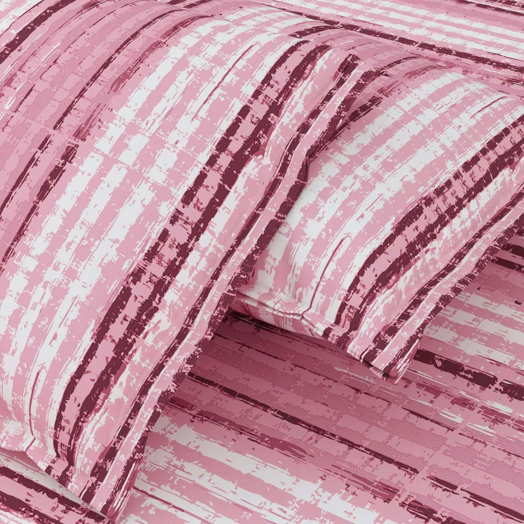 Dream Weaverz Cotton Queen Flat 220 TC Striped 1 Bedsheet with 2 Pillow Covers (Pink)