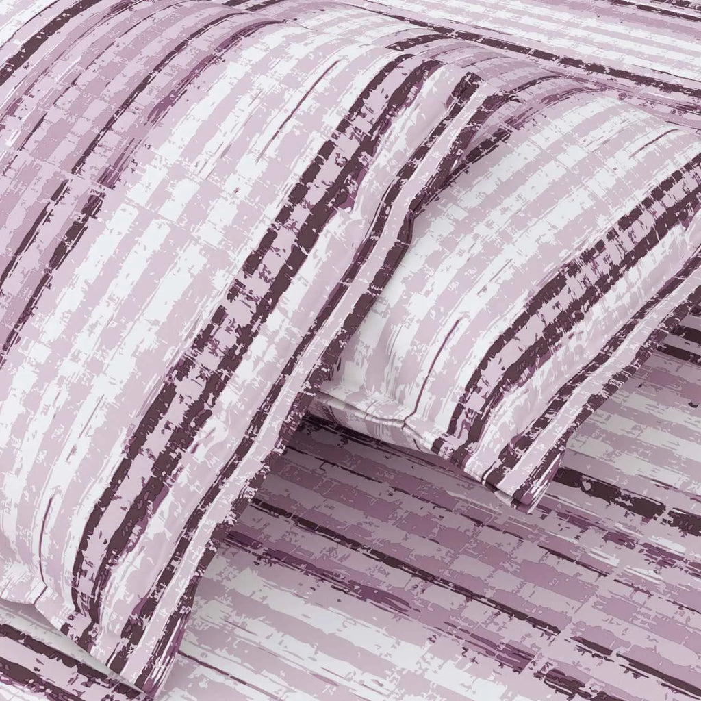 Dream Weaverz Cotton Queen Flat 220 TC Striped 1 Bedsheet with 2 Pillow Covers (Purple, White)