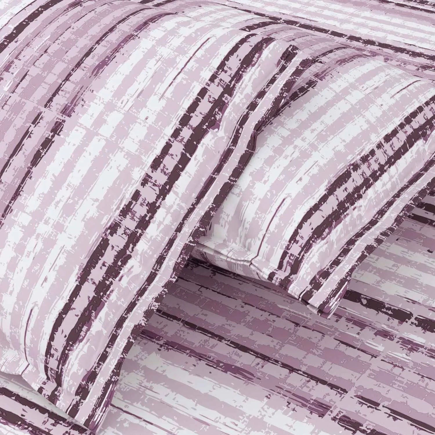 Dream Weaverz Cotton Queen Flat 220 TC Striped 1 Bedsheet with 2 Pillow Covers (Purple, White)