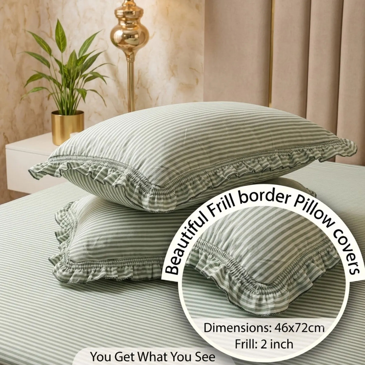 Dream Weaverz Home Polycotton (Flat) 260TC DoubleSIZE BEDSHEET(Green Stripes)