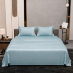 Dream Weaverz Satin Bedsheets King Size, 3-Piece Bedding Set 300 Thread Count Bedsheet & 2 Floral Lace Covers | Prevents Wrinkles, Tangles & Frizz | Retains Moisture, Turquoise Blue