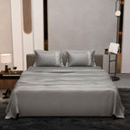 Dream Weaverz Satin Bedsheets King Size, 3-Piece Bedding Set 300 Thread Count Bedsheet & 2 Floral Lace Covers | Prevents Wrinkles, Tangles & Frizz | Retains Moisture, Grey