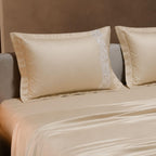 Dream Weaverz Satin Bedsheets King Size, 3-Piece Bedding Set 300 Thread Count Bedsheet & 2 Floral Lace Covers | Prevents Wrinkles, Tangles & Frizz | Retains Moisture, Cream